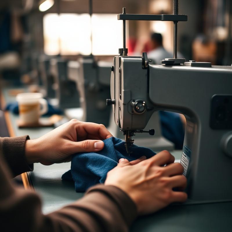 Artesano cosiendo denim en taller